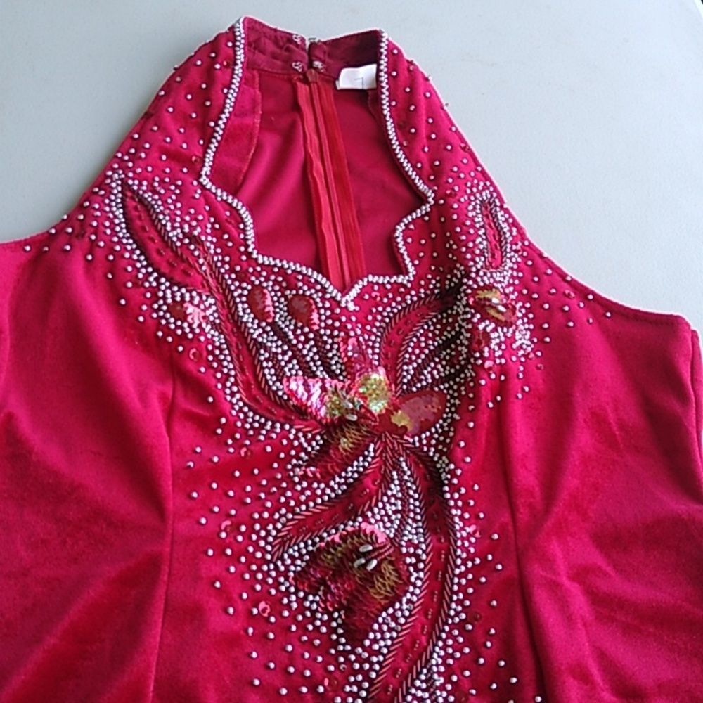 Embellished Vintage Red Women's 4? Sleeveless Maxi Dress Special Event